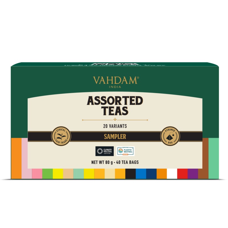 Assorted Tea Bags Sampler, (40 Pyramid Tea Bags) 20 Flavors
