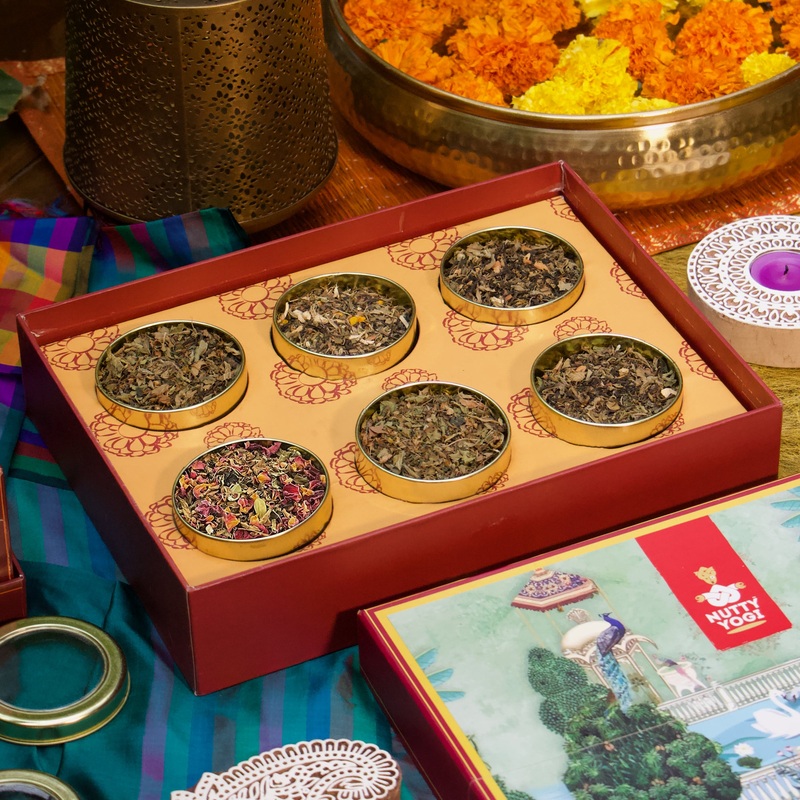 Nutty Yogi Exotic Wellness Tea Box; Gift hamper – Festival Gift Pack for Family, Friends