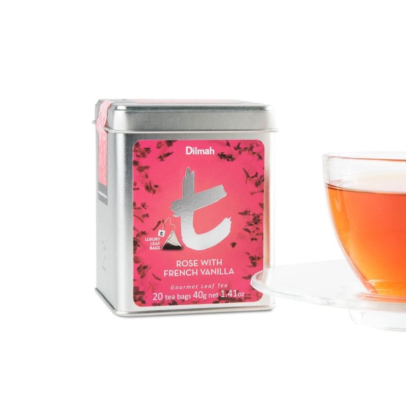 Dilmah t-Series Rose with French Vanilla Ceylon Black Tea Tin Caddy – 20 Luxury Tea Bags