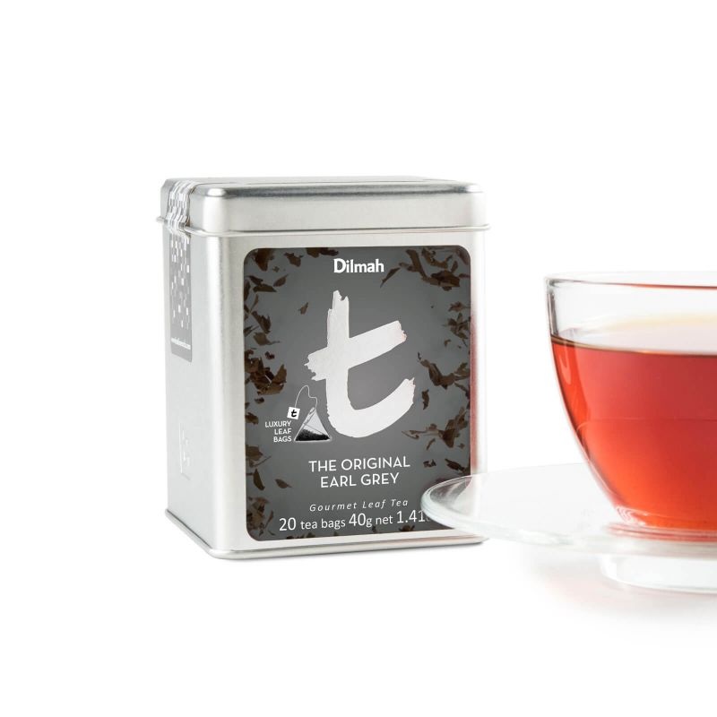 Dilmah t-Series The Original Earl Grey Ceylon Black Tea Tin Caddy – 20 Luxury Leaf Tea Bags