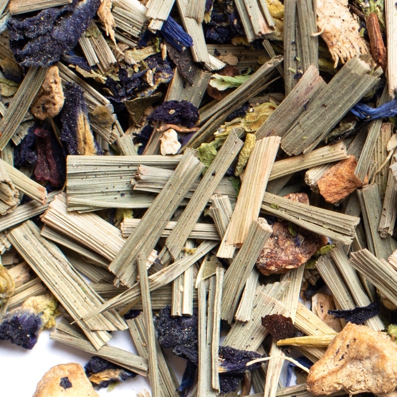 Verbena Blues|Bagged – 5 Tea Bag Pouch|Bagged – 20 Tea Bag Jar|Bagged – 30 Tea Bag Pouch|Bagged – 60 Tea Bag Pouch|Loose – 12 Serving Pouch (30g)|Loose – 15-20 Serving Jar (35g)|Loose – 80 Serving Pouch (150g)|Loose – 200 Serving Pouch (300g)