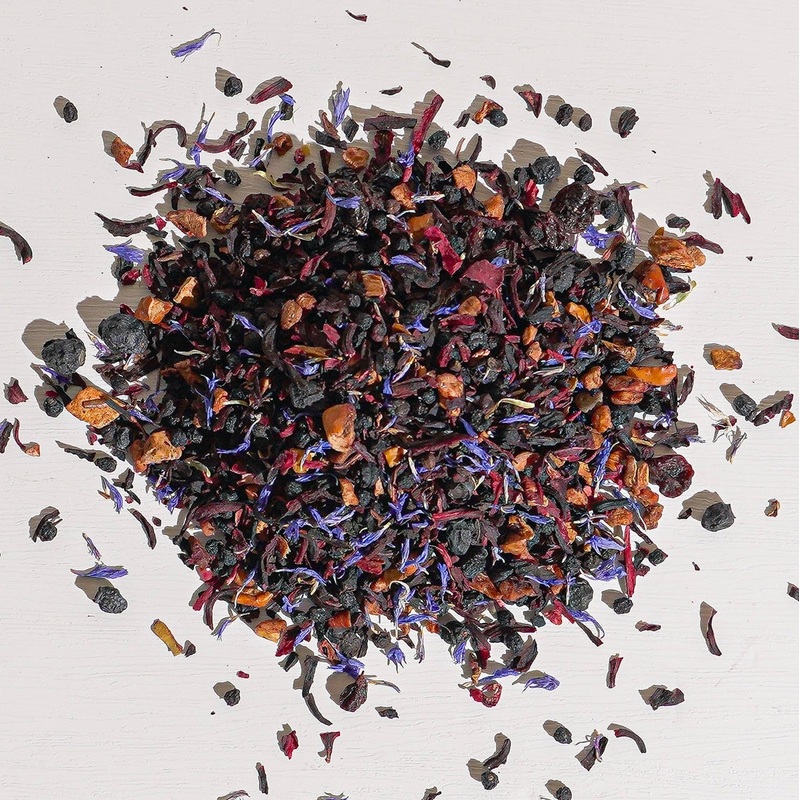 Bingo Blueberry Herbal Tea|1 oz loose tea sample|4 oz bag of loose tea|4 oz tin of loose tea|8 oz bag of loose tea|16 oz bag of loose tea|4.4 lb (2 kg) bag of loose tea