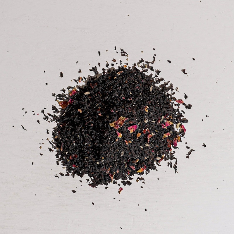 Rose Black Tea|1 oz loose tea sample|4 oz bag of loose tea|4 oz tin of loose tea|8 oz bag of loose tea|16 oz bag of loose tea|4.4 lb (2 kg) bag of loose tea|25 tea bag softwood chest|6 pack of 25 tea bags softwood chests|20 Tea Bags|50 tea bags|50 tea bag