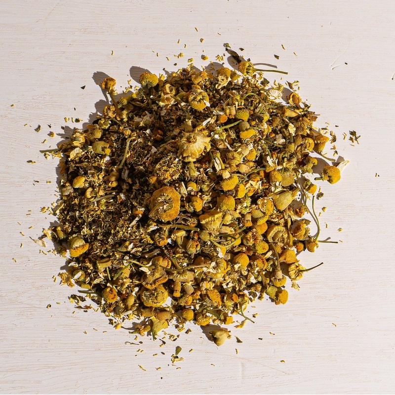 Chamomile Mint Herbal Tea|1 oz loose tea sample|2 oz tin of loose tea|4 oz bag of loose tea|8 oz bag of loose tea|16 oz bag of loose tea|1.65 Pound Bag of Loose Tea