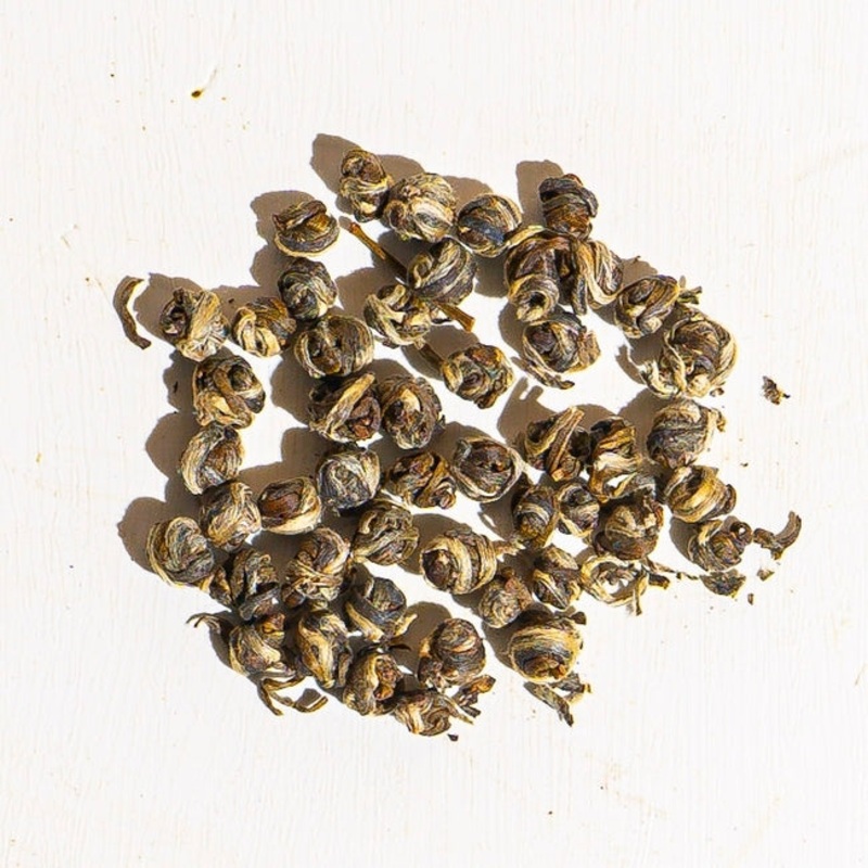 Dragon Pearls|1 oz loose tea sample|4 oz bag of loose tea|4 oz tin of loose tea|8 oz bag of loose tea|16 oz bag of loose tea|2.2 lb (1 kg) bag of loose tea