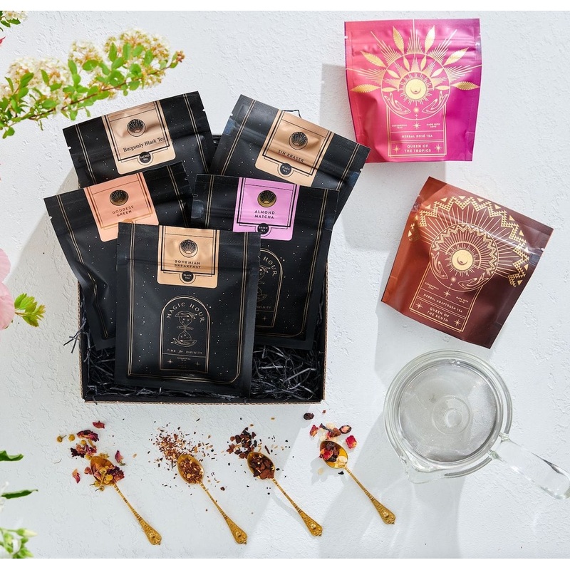 The Best of Magic Hour Sampler Set with Tea in Hand Teapot
