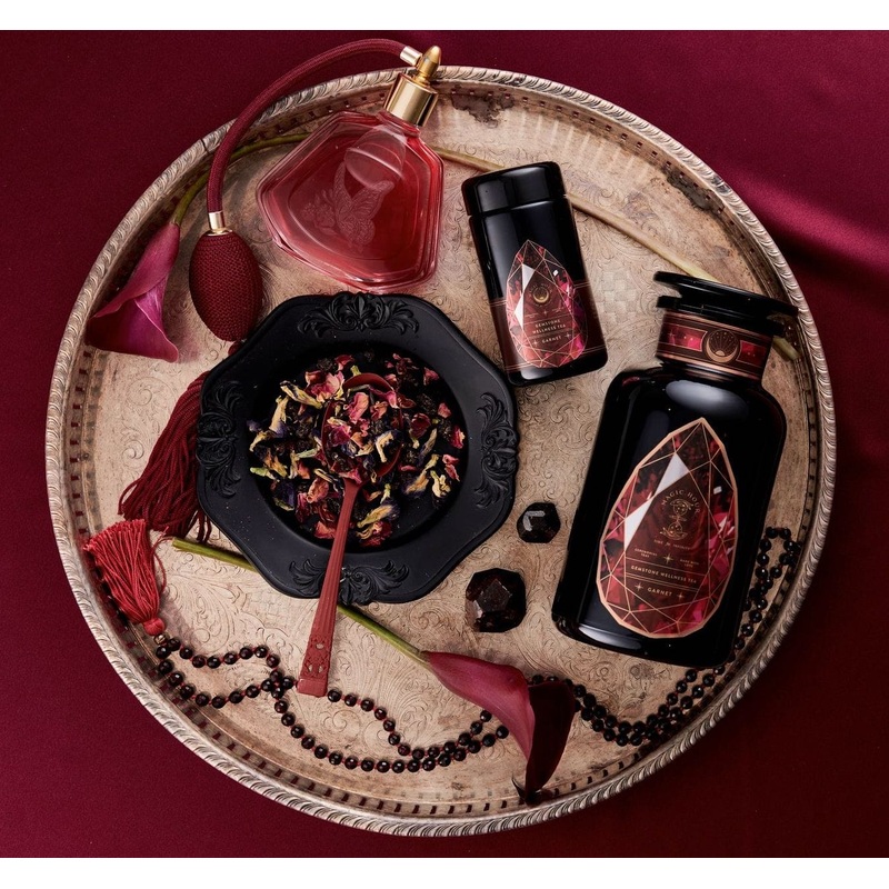 Garnet Gemstone Box|Garnet Gemstone Box with Violet Glass Apothecary Jar|Garnet Gemstone Box with Luxe Refill Pouch|Garnet Gemstone Box with Violet Glass Traveler Jar