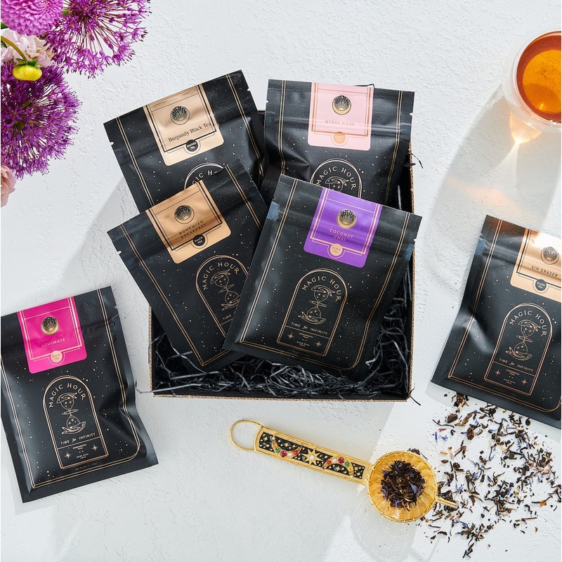 Classics – Luxe Sampler Sips|Bohemian Breakfast – Probiotic Rich Black Tea for Energy Clarity and Digestion (10-15 Cups)|Child’s Pose – Herbal Adaptogen Tea for Sleep & Restful Calm (10-15 Cups)|Almond Matcha – Green Tea for Joy (10-15 Cups)|Lucid Dreams