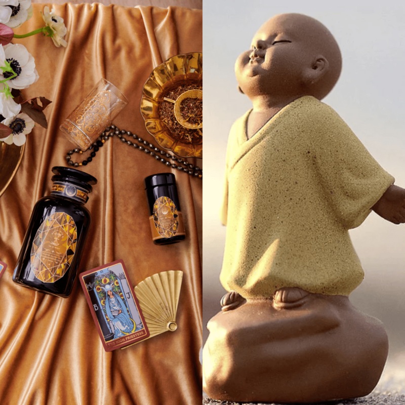 The Topaz Gemstone Box|Box with Violet Glass Apothecary Jar & Tea Statuette|Box with Luxe Pouch & Tea Statuette|Box with Violet Glass Traveler Jar & Tea Statuette