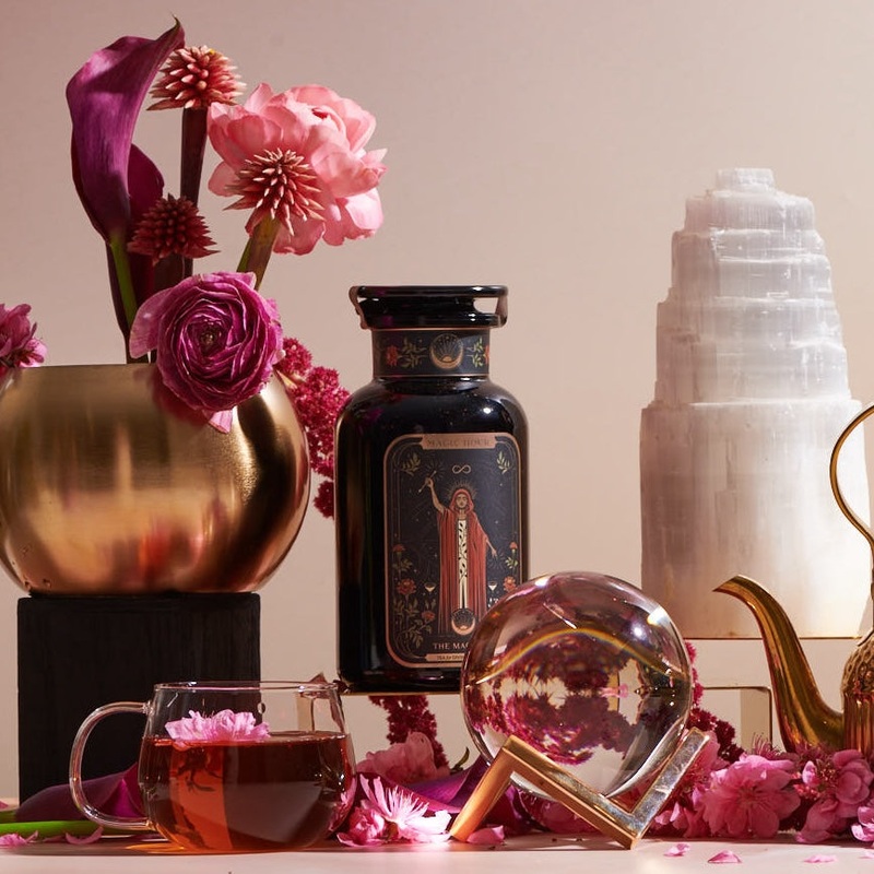 The Magician Box|The Magician Box with Violet Glass Apothecary Jar of Tea (65-75 Cups)|The Magician Box with Luxe Refill Pouch of Tea (65-75 Cups)|The Magician Box with Traveler Jar (10-15 Cups)|The Magician Box with Sampler Pouch (10-15 Cups)
