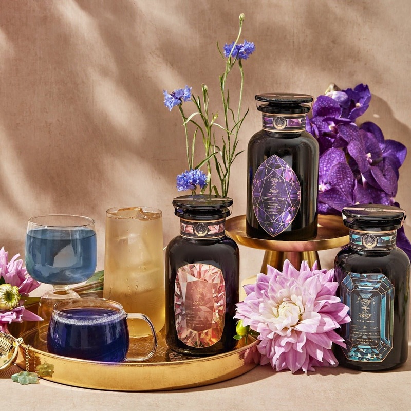 Gemstone Wellness Tea Journey|Collectible Violet Glass Traveler Jar (10-15 Cups)|Sampler Pouch (10-15 Cups)|Collectible Violet Glass Apothecary Jar (60-75 Cups)