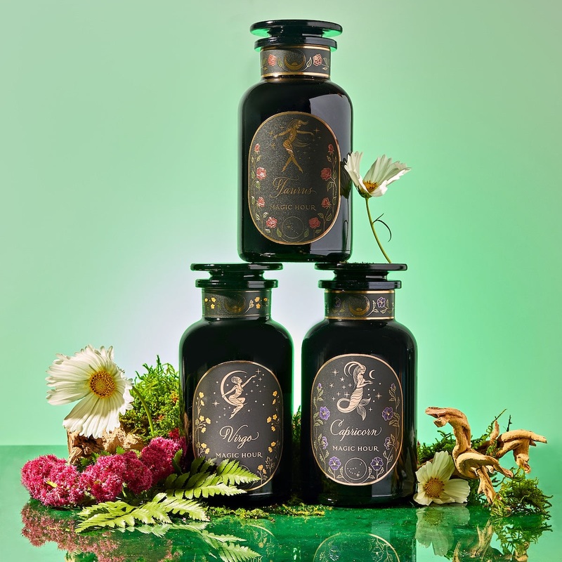 Earth Sign Astrology Bundle|Sampler Pouch Set|Collectible Violet Glass Apothecary Jar Set