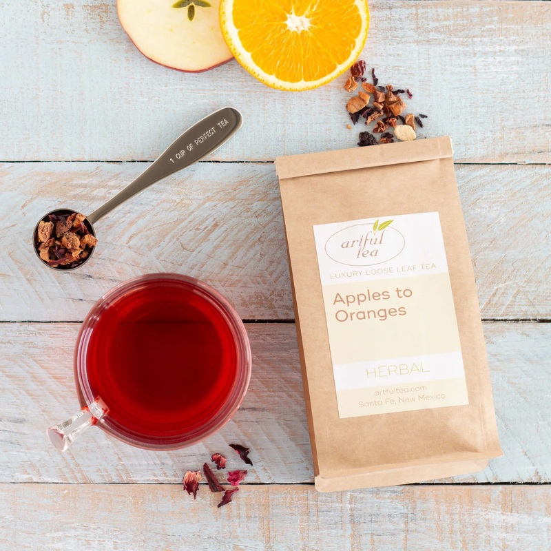 Apples to Oranges Herbal Tea|4 oz Tin – $18|4 oz Kraft Bag – $14|8 oz Kraft Bag – $26|16 oz Kraft Bag – $48