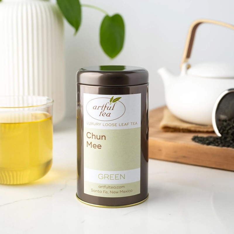 Chun Mee Green Tea|Small – 4 oz Kraft Bag|Small – 4 oz Tin|Medium – 8 oz Kraft Bag|Large – 16 oz Kraft Bag
