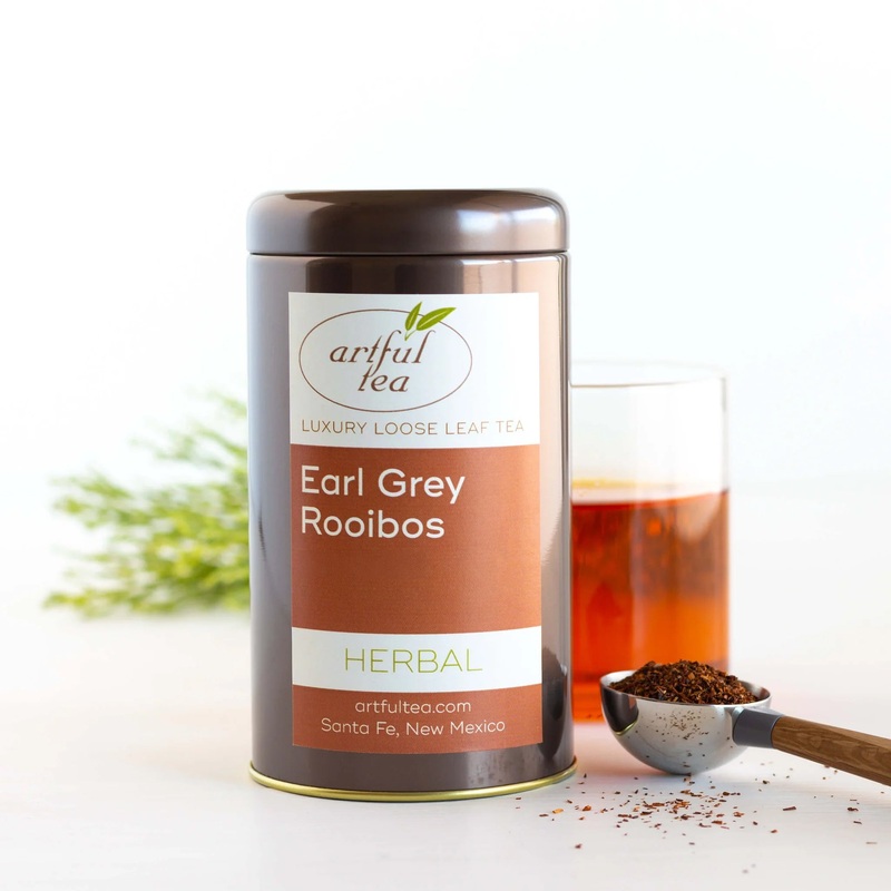 Earl Grey Rooibos Herbal Tea|4 oz Tin – $22|4 oz Kraft Bag – $18|8 oz Kraft Bag – $34|16 oz Kraft Bag – $64