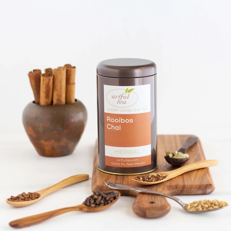 Rooibos Chai Herbal Tea|4 oz Tin – $18|4 oz Kraft Bag – $14|8 oz Kraft Bag – $26|16 oz Kraft Bag – $48