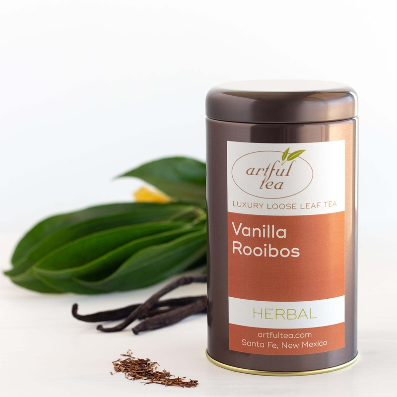Vanilla Rooibos Herbal Tea|4 oz Tin – $18|4 oz Kraft Bag – $14|8 oz Kraft Bag – $26|16 oz Kraft Bag – $48