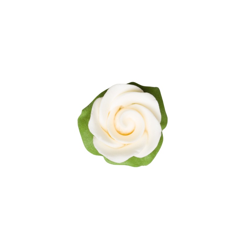 1 Rose w/ Icing Leaves –  Ivory