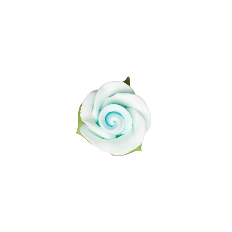 1 Rose w/ Icing Leaves –  Pastel Blue